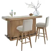 Escape 3 Piece Bar Dining Set in Wood, Natural Stone & Neutral Fabric