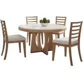 Escape 5 Piece Round Dining Set with Ladderback Chairs in Glazed Wood & Neutral Fabric