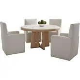 Escape 5 Piece Round Dining Set with Caster chairs in Glazed Wood & Neutral Fabric
