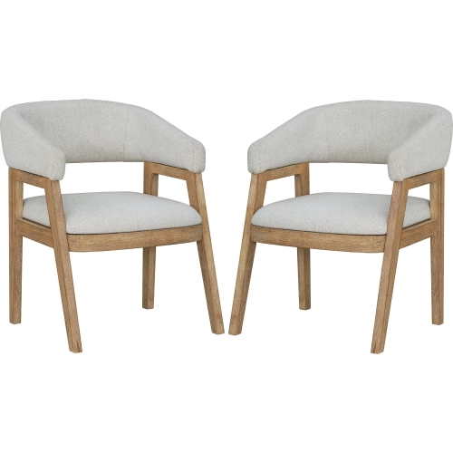 Escape Barrel Dining Chair in Natural Oak & Beige Fabric (Set of 2)