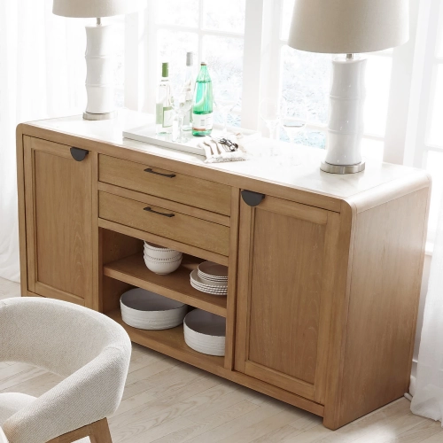 Escape 72" Buffet Server in Glazed Natural Oak & Vanilla Bean Stone