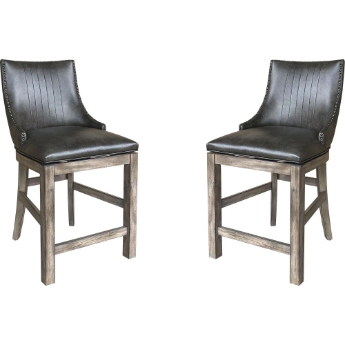 Lodge Swivel Counter Sling Chair in Siltstone Wood & Brown Leatherette (Set of 2)