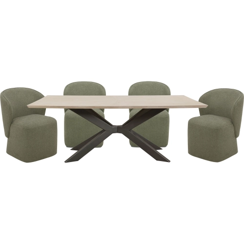 Monaco 5 Piece Dining Set in Wood, Metal & Sage Green Fabric