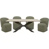 Monaco 5 Piece Dining Set in Wood, Metal & Sage Green Fabric