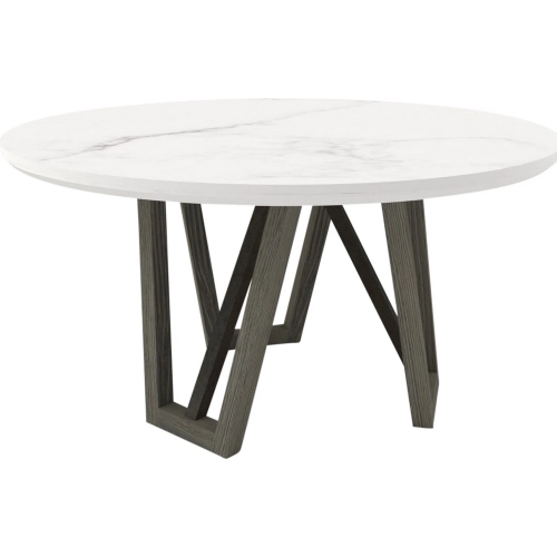Pure Modern 54" Round Dining Table in Taupe Wood & White Quartz