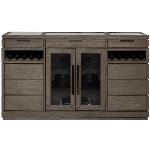 Pure Modern Dining Buffet Server in Moonstone Taupe Wood & Quartz