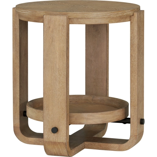 Escape Round End Cocktail Table with Shelf in Glazed Natural Oak & Black Metal