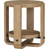 Escape Round End Cocktail Table with Shelf in Glazed Natural Oak & Black Metal