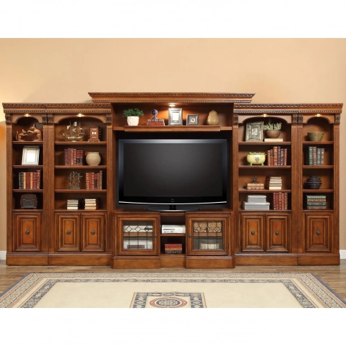 Huntington Inset Entertainment Wall 6 Piece in Antique Vintage Pecan