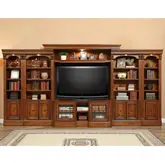 Huntington Inset Entertainment Wall 6 Piece in Antique Vintage Pecan