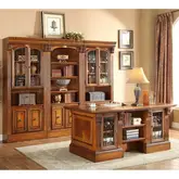 Huntington Executive Desk with Bookcase Wall 4 Piece in Antique Vintage Pecan