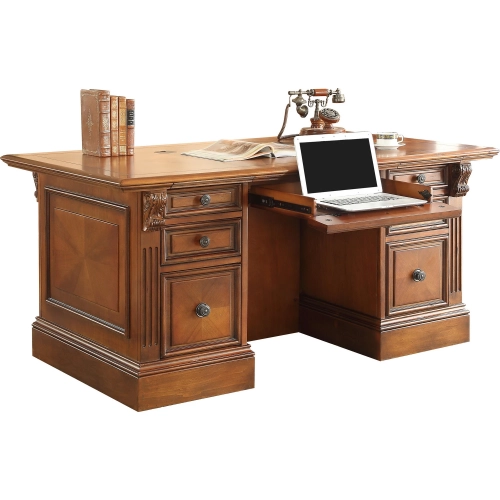 Huntington 66" Double Pedestal Executive Desk in Antique Vintage Pecan