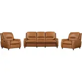 Austin Power Reclining Sofa Set in Caramel Cream Top Grain Leather