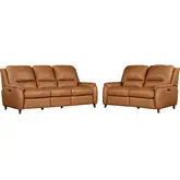 Austin Power Reclining Sofa Set in Caramel Cream Top Grain Leather