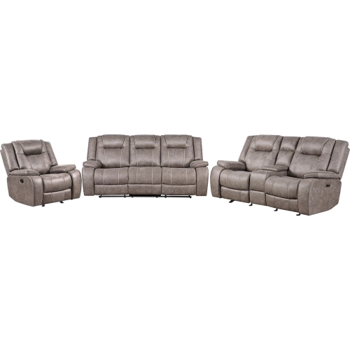 Blake Manual Reclining Sofa Loveseat & Recliner Set in Desert Taupe Fabric