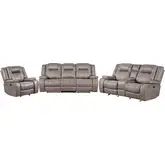 Blake Manual Reclining Sofa Loveseat & Recliner Set in Desert Taupe Fabric