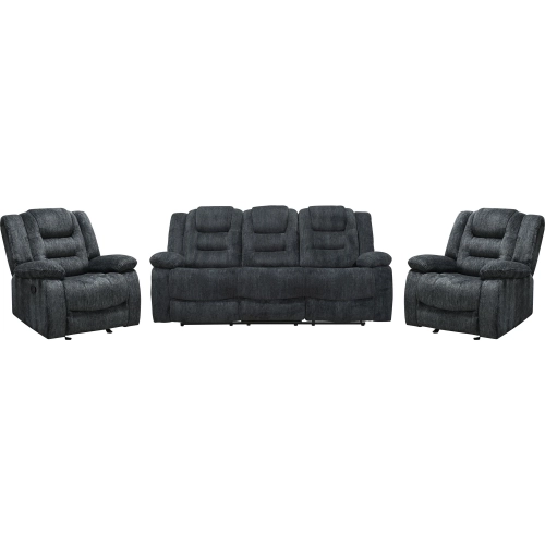 Bolton Manual Glider Reclining Sofa Set in Misty Storm Grey Fabric