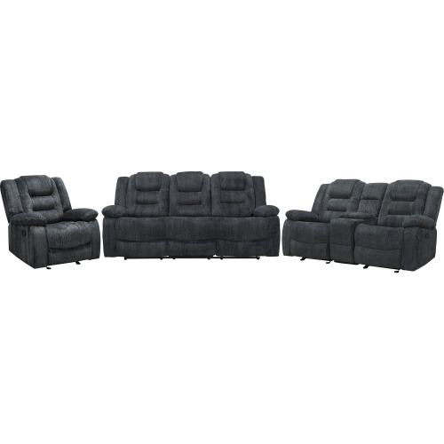 Bolton 3 Piece Manual Glider Reclining Sofa Set in Misty Storm Grey Fabric