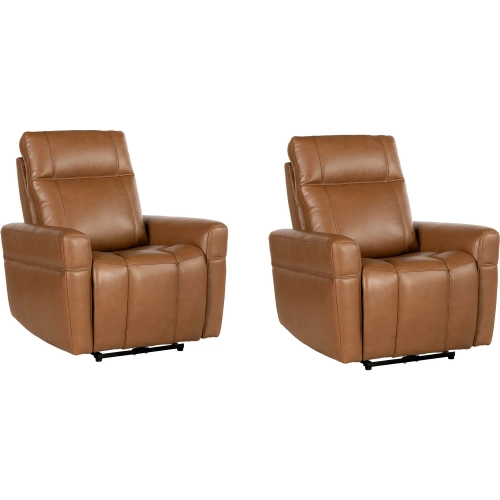 Bradford Power Zero Gravity Recliner in Steamboat Ecru Saddle Brown Top Grain Leather (Set of 2)