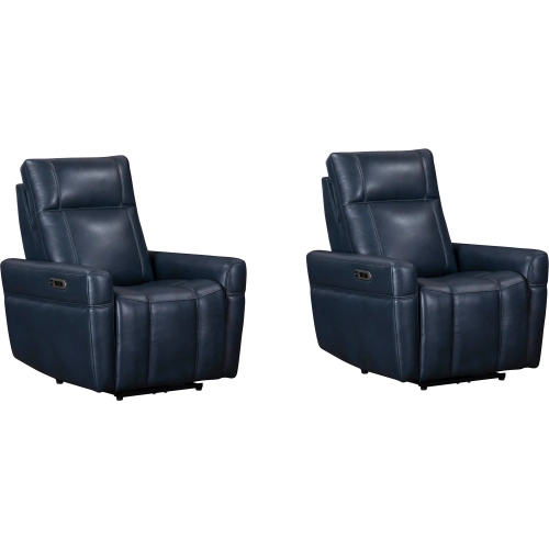 Bradford Power Zero Gravity Recliner in Steamboat Marine Navy Blue Top Grain Leather (Set of 2)