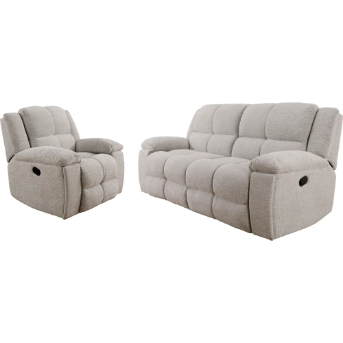 Buster 2 Piece Manual Reclining Sofa Set in Tufted Opal Taupe Fabric