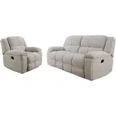 Buster 2 Piece Manual Reclining Sofa Set in Tufted Opal Taupe Fabric