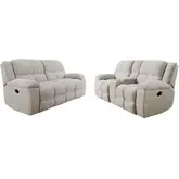 Buster 2 Piece Manual Reclining Sofa Set in Tufted Opal Taupe Fabric