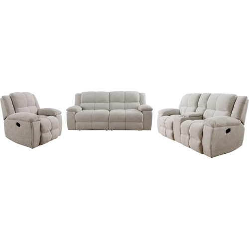 Buster Manual Reclining Sofa Set in Tufted Opal Taupe Fabric