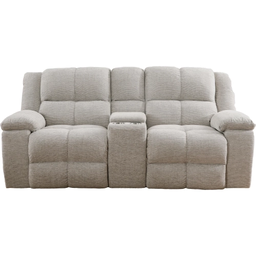 Buster Manual Reclining Console Loveseat in Buff Velvet Fabric