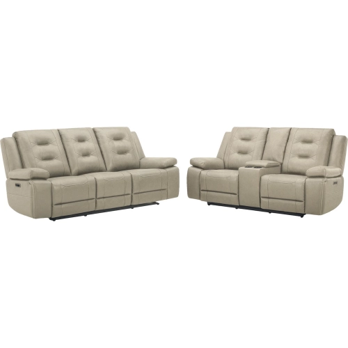 Caldwell Power Reclining Sofa and Loveseat in Fog Grey Performance Microfiber Fabric