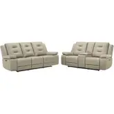 Caldwell Power Reclining Sofa and Loveseat in Fog Grey Performance Microfiber Fabric