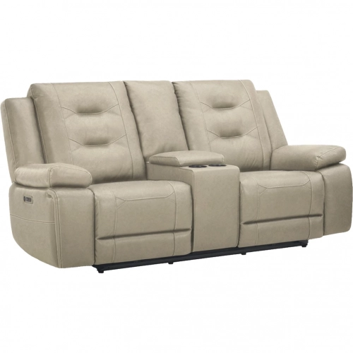 Caldwell Power Console Loveseat in Fog Grey Performance Microfiber Fabric