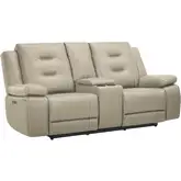 Caldwell Power Console Loveseat in Fog Grey Performance Microfiber Fabric
