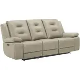 Caldwell Power Reclining Sofa in Fog Grey Performance Microfiber Fabric