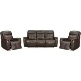 Cascade 3 Piece Power Reclining Sofa Set in Auburn Brown Leather