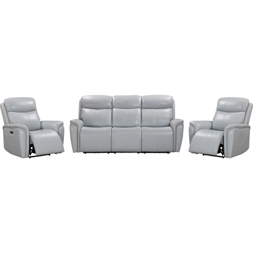 Cascade 3 Piece Power Reclining Sofa Set in Recliners in Seamist Pale Blue Grey Leather