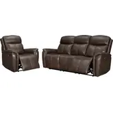 Cascade 3 Piece Power Reclining Sofa Set in Auburn Brown Leather