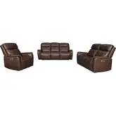 Cascade 3 Piece Power Reclining Sofa Set in Auburn Brown Leather