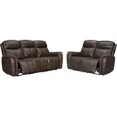 Cascade 3 Piece Power Reclining Sofa Set in Auburn Brown Leather