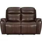 Cascade Power Reclining Loveseat in Auburn Brown Leather