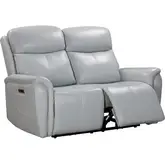 Cascade Power Reclining Loveseat in Seamist Pale Blue Grey Leather