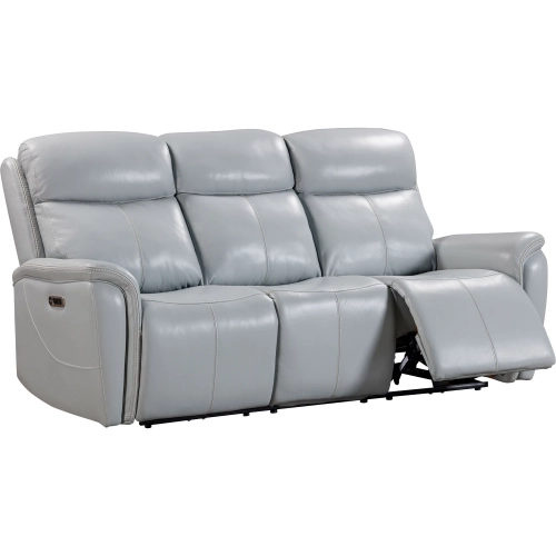 Cascade Power Reclining Sofa in Seamist Pale Blue Grey Leather