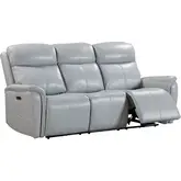 Cascade Power Reclining Sofa in Seamist Pale Blue Grey Leather
