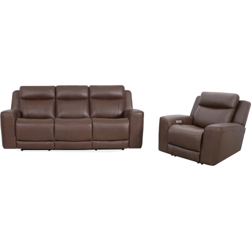 Calgary Power Reclining Sofa & Recliner Set in Brown Top Grain Leather