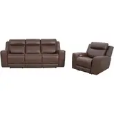 Calgary Power Reclining Sofa & Recliner Set in Brown Top Grain Leather