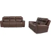 Calgary Power Reclining Sofa & Loveseat Set in Brown Top Grain Leather
