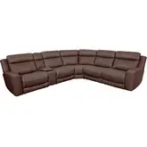 Calgary 6 Piece Power Reclining Sectional Sofa in Autumn Umber Brown Top Grain Leather