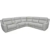 Calgary 6 Piece Power Reclining Sectional Sofa in Stone Cream Top Grain Leather