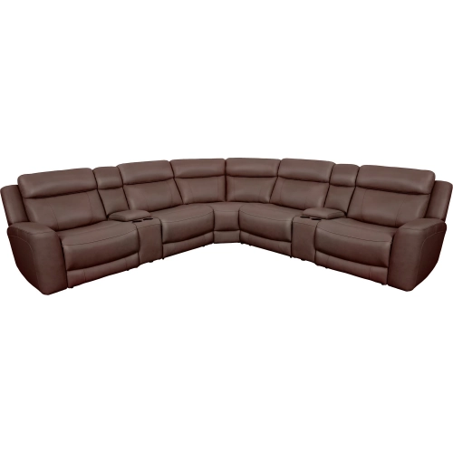 Calgary 7 Piece Power Reclining Sectional Sofa in Autumn Umber Brown Top Grain Leather
