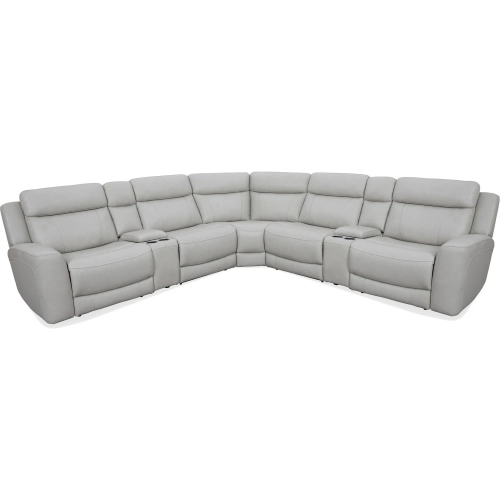 Calgary 7 Piece Power Reclining Sectional Sofa in Stone Cream Top Grain Leather